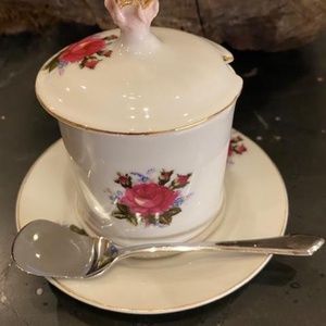 Ceramic Jelly Jar with Lid, Spoon and Plate